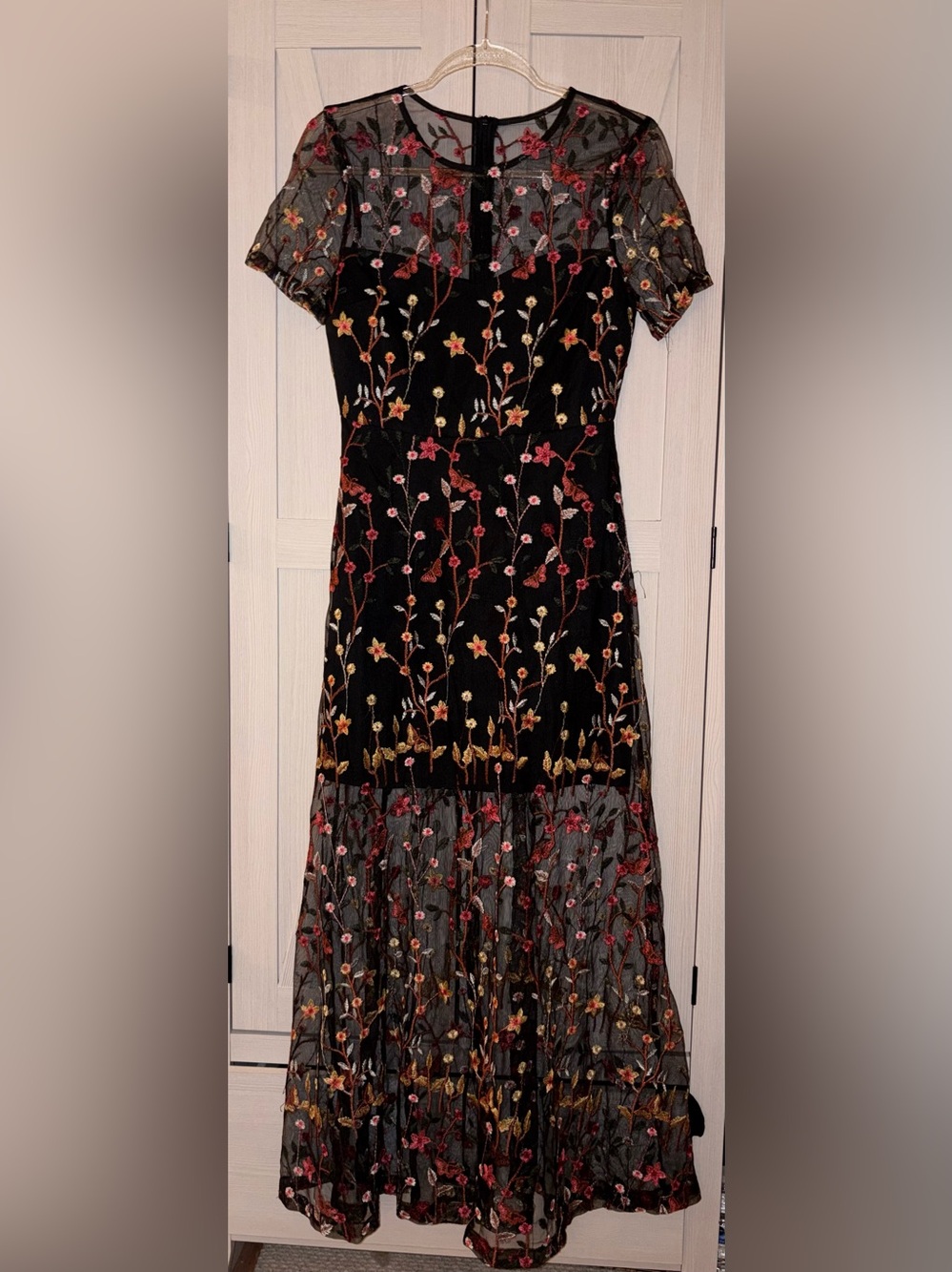 Embroidered Black Floral Gown